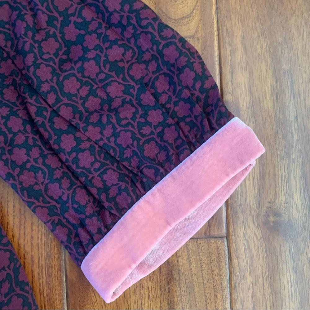 BODEN Annabelle Top Size 14 New Burgundy & Black Pink Velvet Trim ¾ Sleeve 🆕 - Picture 4 of 14